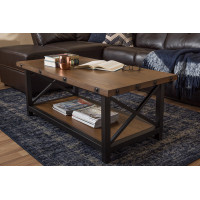 Baxton Studio CA-1117-CT (YLX-2680CT) Herzen Rustic Industrial Style Antique Black Textured Finished Metal Distressed Wood Occasional Cocktail Coffee Table